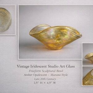 Iridescent Gold Art Glass Small Lobed Bowl Aurene Tiffany Style